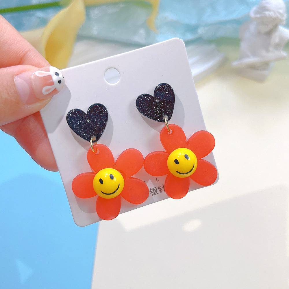 1 Pair Cute Smiley Face Flower Arylic Drop Earrings