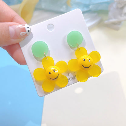 1 Pair Cute Smiley Face Flower Arylic Drop Earrings