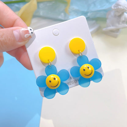 1 Pair Cute Smiley Face Flower Arylic Drop Earrings