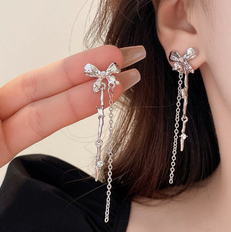 1 Pair Lady Geometric Star Bow Knot Tassel Inlay Alloy Artificial Rhinestones Artificial Pearls Drop Earrings