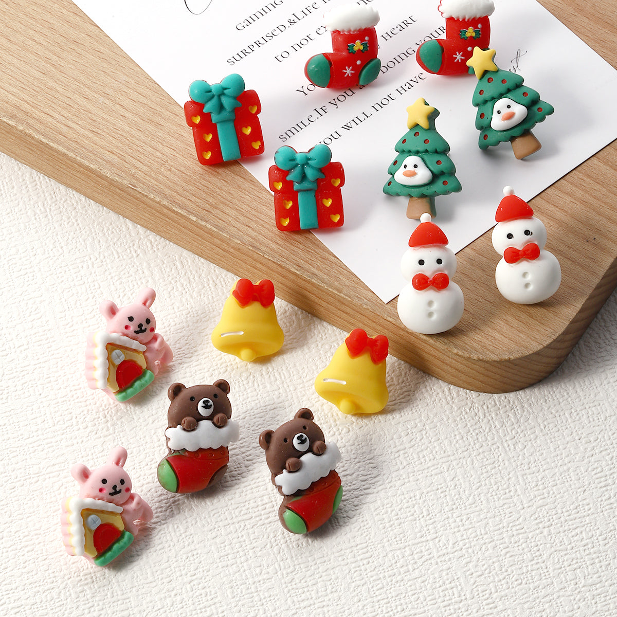 1 Pair Cute Christmas Tree Santa Claus Christmas Socks Three-dimensional Arylic Synthetic Resin Ear Studs