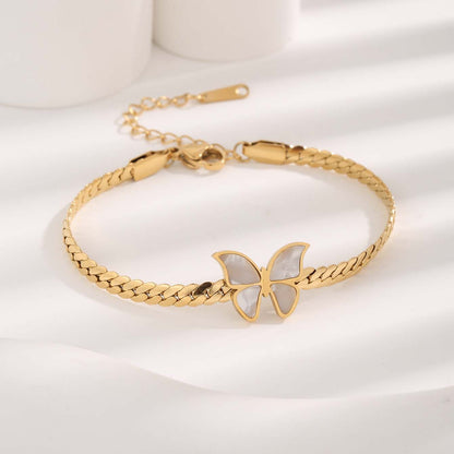 Elegant Streetwear Oval Roman Numeral Butterfly Titanium Steel Plating Gold Plated Bracelets