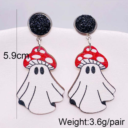 1 Pair Funny Cartoon Character Printing Wood Drop Earrings