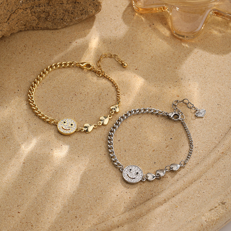 Ig Style Classic Style Round Heart Shape Smiley Face Copper Plating Hollow Out Inlay Zircon 18k Gold Plated Silver Plated Bracelets