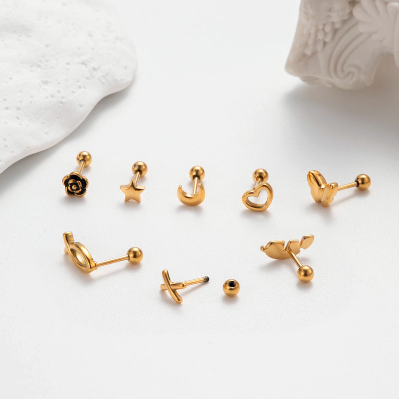 1 Piece Ig Style Korean Style Leaf Heart Shape Bow Knot Plating Stainless Steel 18k Gold Plated Ear Studs