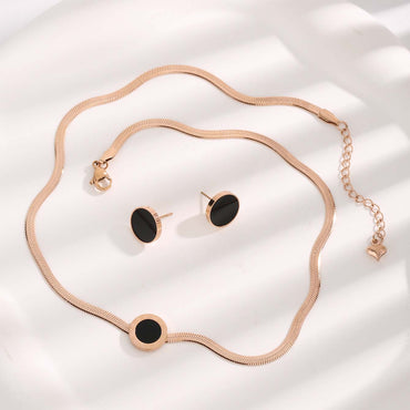 Wholesale Novelty Round Titanium Steel Plating Rose Gold Plated Earrings Necklace