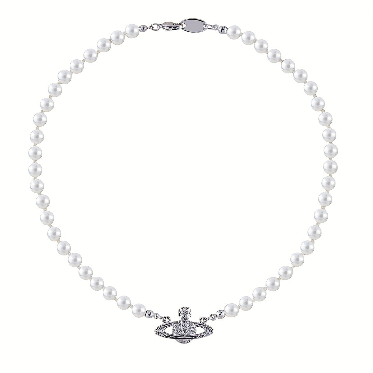 Classic Style Planet Stainless Steel Artificial Pearl Necklace