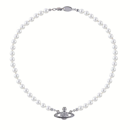 Classic Style Planet Stainless Steel Artificial Pearl Necklace