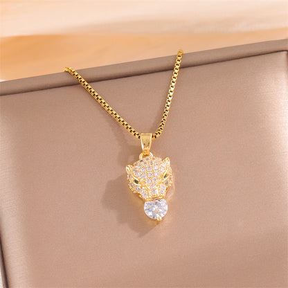 Sweet Animal Oval Heart Shape Stainless Steel Enamel Plating Inlay Zircon 18k Gold Plated Pendant Necklace