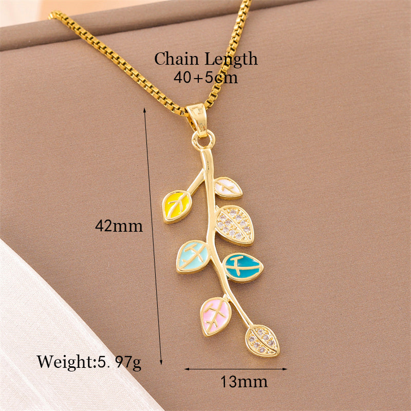 Sweet Animal Oval Heart Shape Stainless Steel Enamel Plating Inlay Zircon 18k Gold Plated Pendant Necklace