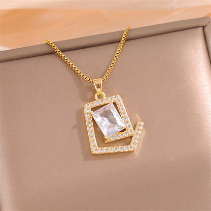 Sweet Animal Oval Heart Shape Stainless Steel Enamel Plating Inlay Zircon 18k Gold Plated Pendant Necklace