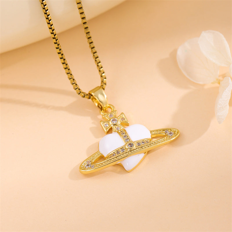 Sweet Animal Oval Heart Shape Stainless Steel Enamel Plating Inlay Zircon 18k Gold Plated Pendant Necklace