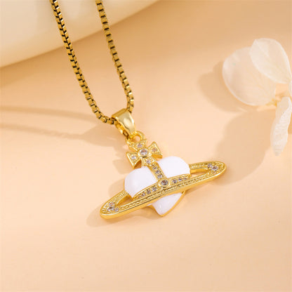 Sweet Animal Oval Heart Shape Stainless Steel Enamel Plating Inlay Zircon 18k Gold Plated Pendant Necklace