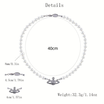 Classic Style Planet Stainless Steel Artificial Pearl Necklace