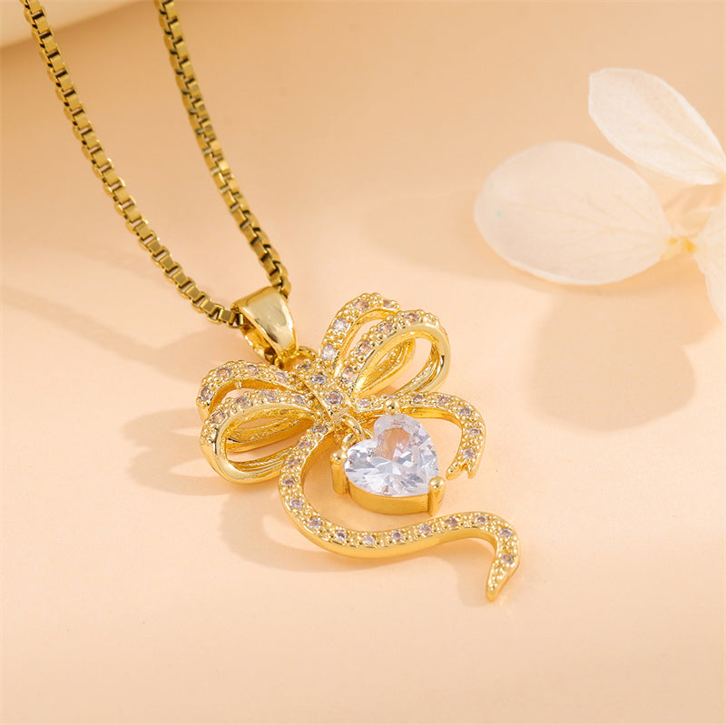 Sweet Animal Oval Heart Shape Stainless Steel Enamel Plating Inlay Zircon 18k Gold Plated Pendant Necklace