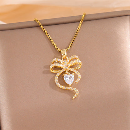 Sweet Animal Oval Heart Shape Stainless Steel Enamel Plating Inlay Zircon 18k Gold Plated Pendant Necklace