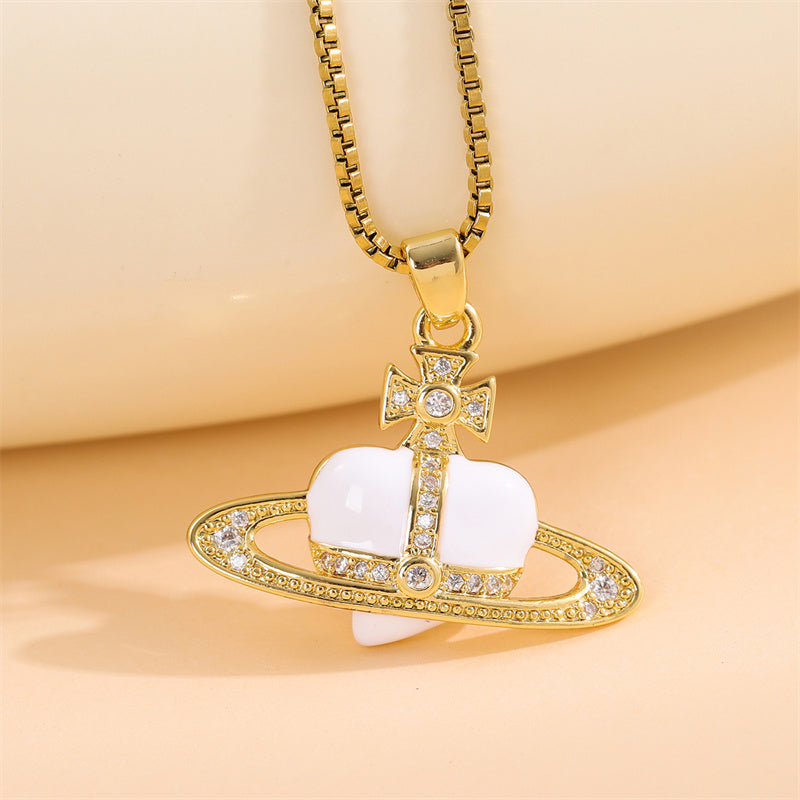 Sweet Animal Oval Heart Shape Stainless Steel Enamel Plating Inlay Zircon 18k Gold Plated Pendant Necklace