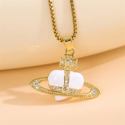 Sweet Animal Oval Heart Shape Stainless Steel Enamel Plating Inlay Zircon 18k Gold Plated Pendant Necklace