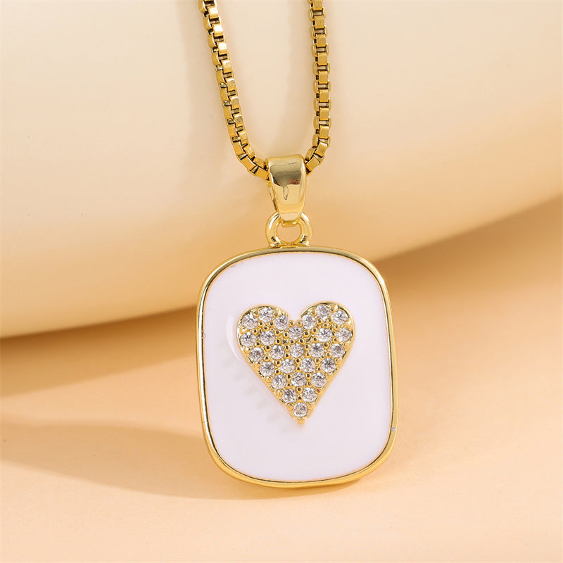 Sweet Animal Oval Heart Shape Stainless Steel Enamel Plating Inlay Zircon 18k Gold Plated Pendant Necklace