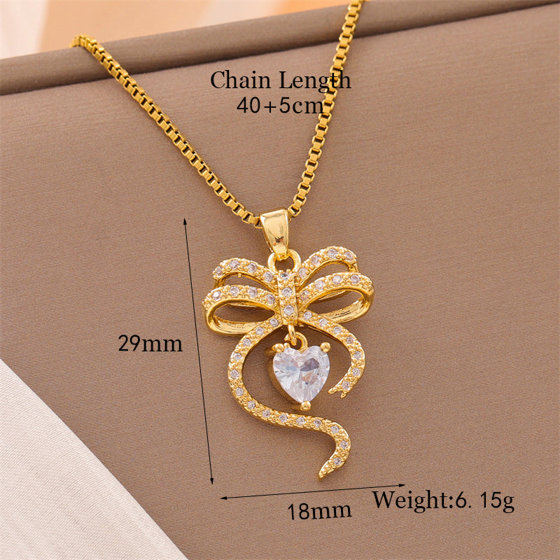 Sweet Animal Oval Heart Shape Stainless Steel Enamel Plating Inlay Zircon 18k Gold Plated Pendant Necklace