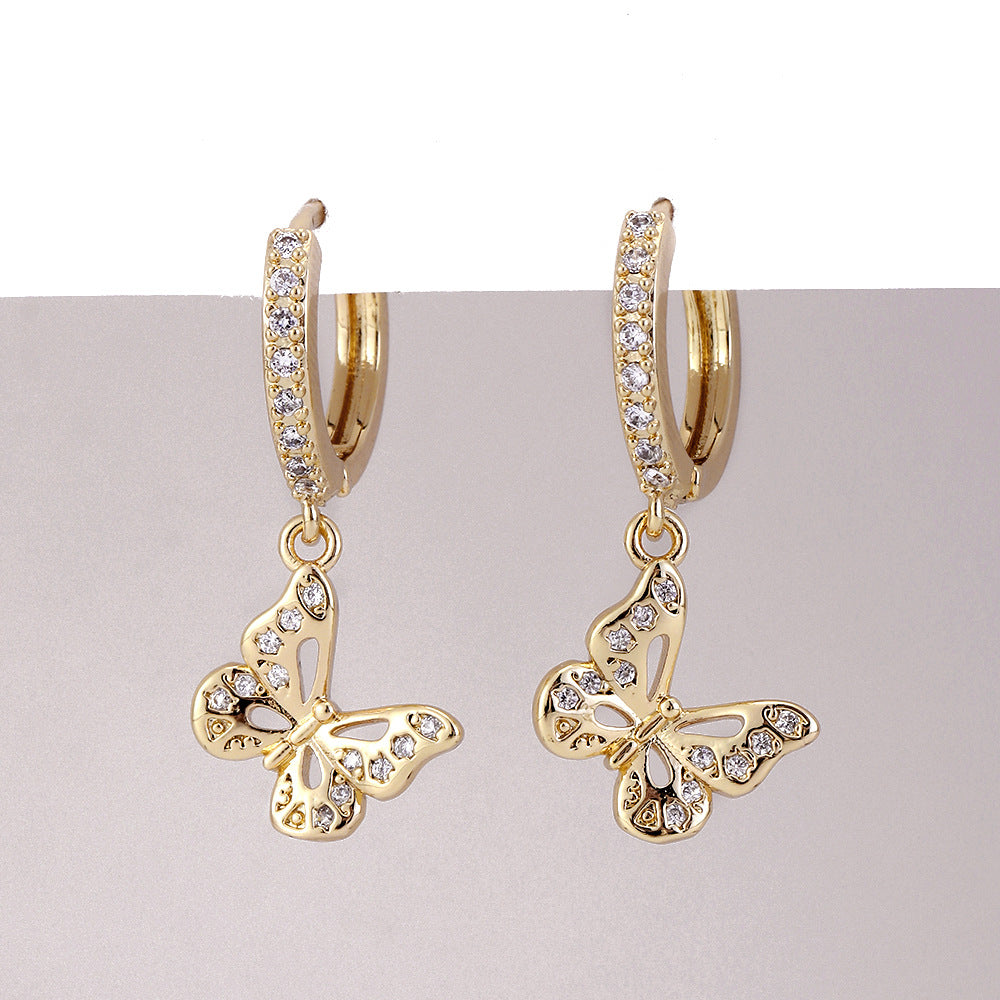 1 Pair Ig Style Heart Shape Smiley Face Flower Plating Hollow Out Inlay Copper Zircon Drop Earrings