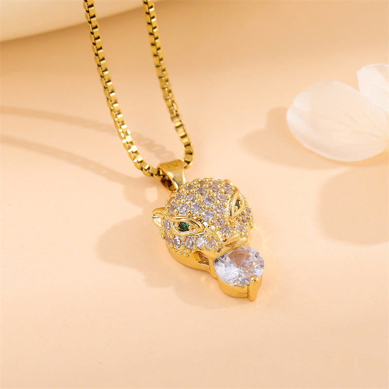 Sweet Animal Oval Heart Shape Stainless Steel Enamel Plating Inlay Zircon 18k Gold Plated Pendant Necklace