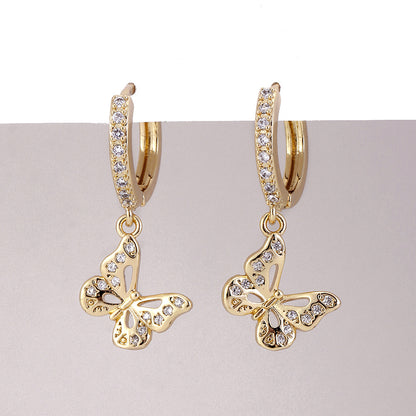 1 Pair Ig Style Heart Shape Smiley Face Flower Plating Hollow Out Inlay Copper Zircon Drop Earrings