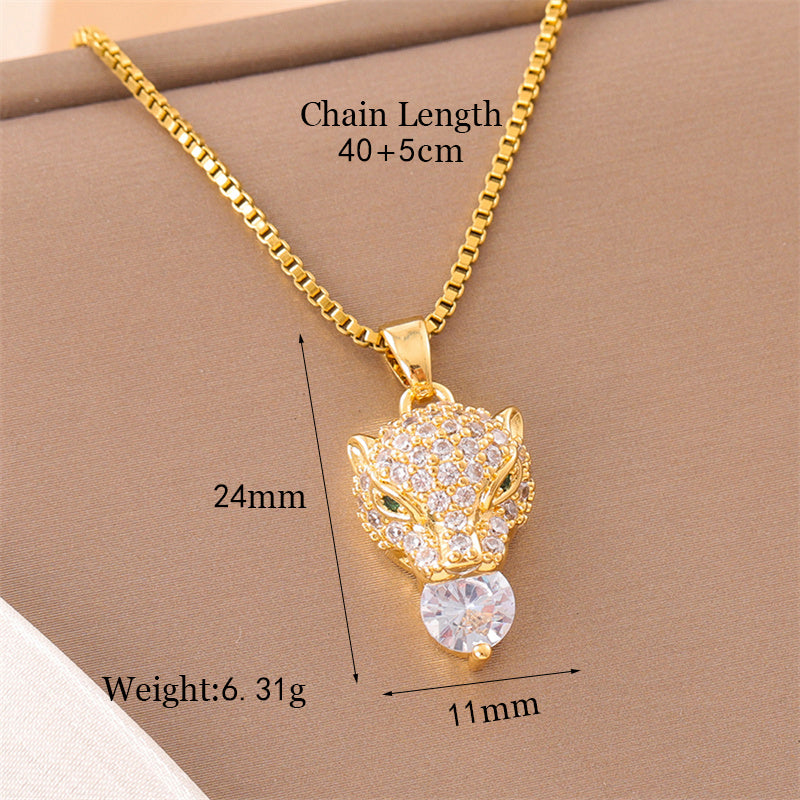 Sweet Animal Oval Heart Shape Stainless Steel Enamel Plating Inlay Zircon 18k Gold Plated Pendant Necklace