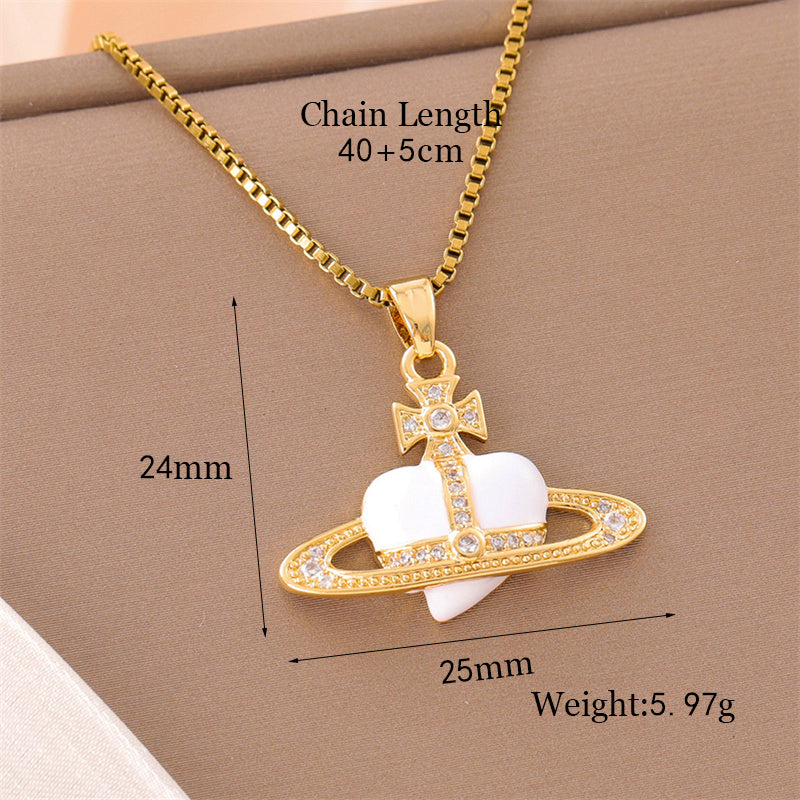 Sweet Animal Oval Heart Shape Stainless Steel Enamel Plating Inlay Zircon 18k Gold Plated Pendant Necklace