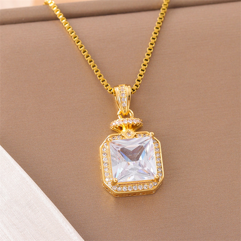 Sweet Animal Oval Heart Shape Stainless Steel Enamel Plating Inlay Zircon 18k Gold Plated Pendant Necklace