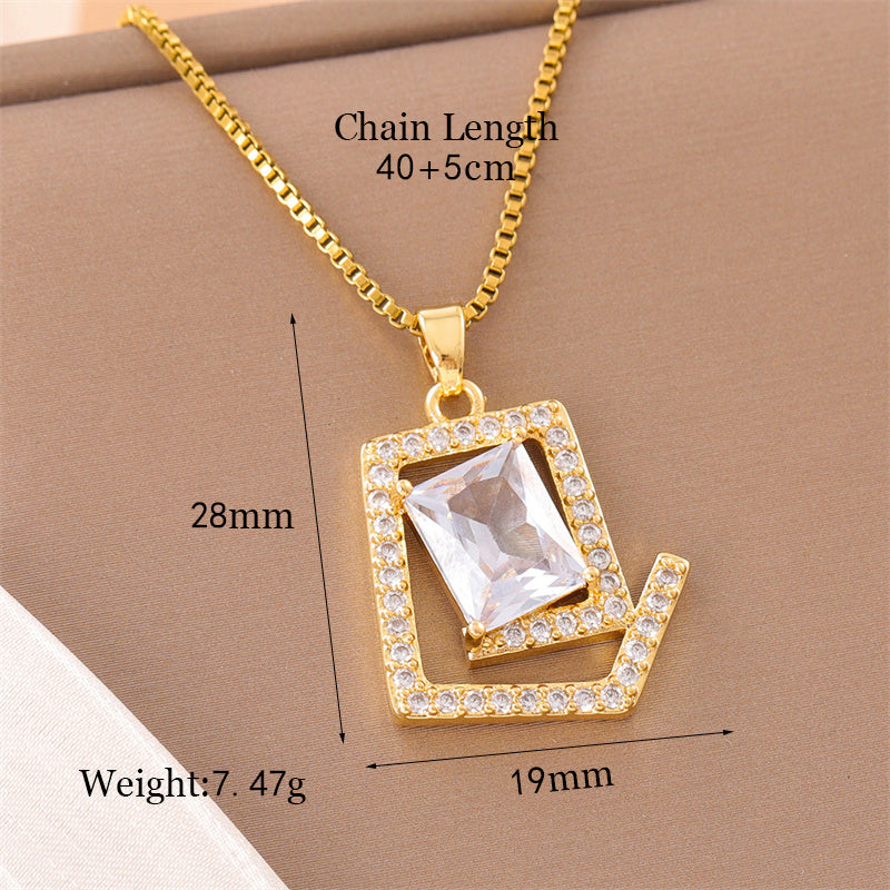 Sweet Animal Oval Heart Shape Stainless Steel Enamel Plating Inlay Zircon 18k Gold Plated Pendant Necklace