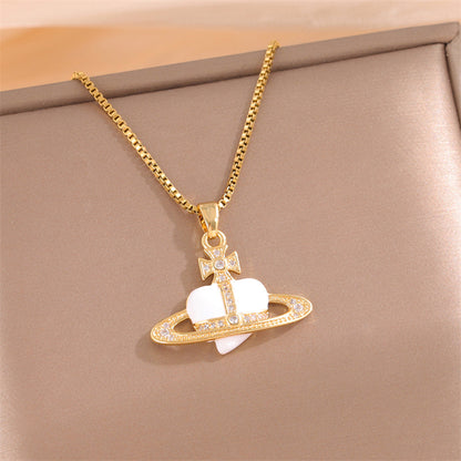 Sweet Animal Oval Heart Shape Stainless Steel Enamel Plating Inlay Zircon 18k Gold Plated Pendant Necklace