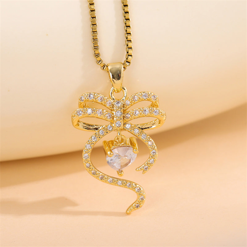 Sweet Animal Oval Heart Shape Stainless Steel Enamel Plating Inlay Zircon 18k Gold Plated Pendant Necklace