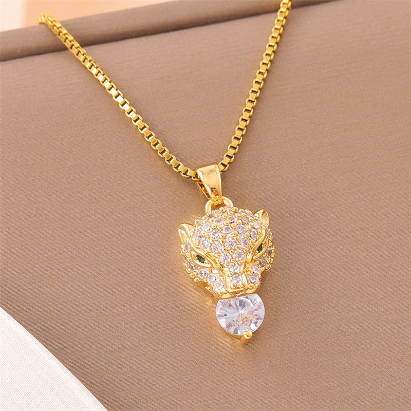 Sweet Animal Oval Heart Shape Stainless Steel Enamel Plating Inlay Zircon 18k Gold Plated Pendant Necklace