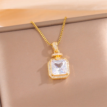 Sweet Animal Oval Heart Shape Stainless Steel Enamel Plating Inlay Zircon 18k Gold Plated Pendant Necklace