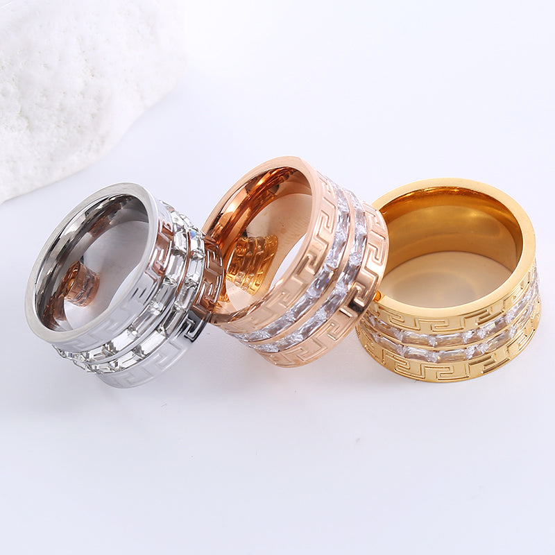 Elegant Luxurious Solid Color Stainless Steel Plating Inlay Zircon 24k Gold Plated Rings