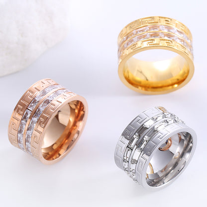 Elegant Luxurious Solid Color Stainless Steel Plating Inlay Zircon 24k Gold Plated Rings