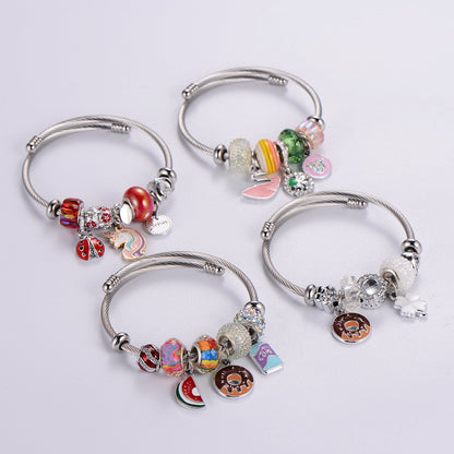 Classic Style Swan Flamingo Unicorn Stainless Steel Alloy Beaded Epoxy Inlay Rhinestones Bracelets