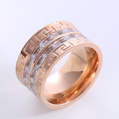 Elegant Luxurious Solid Color Stainless Steel Plating Inlay Zircon 24k Gold Plated Rings