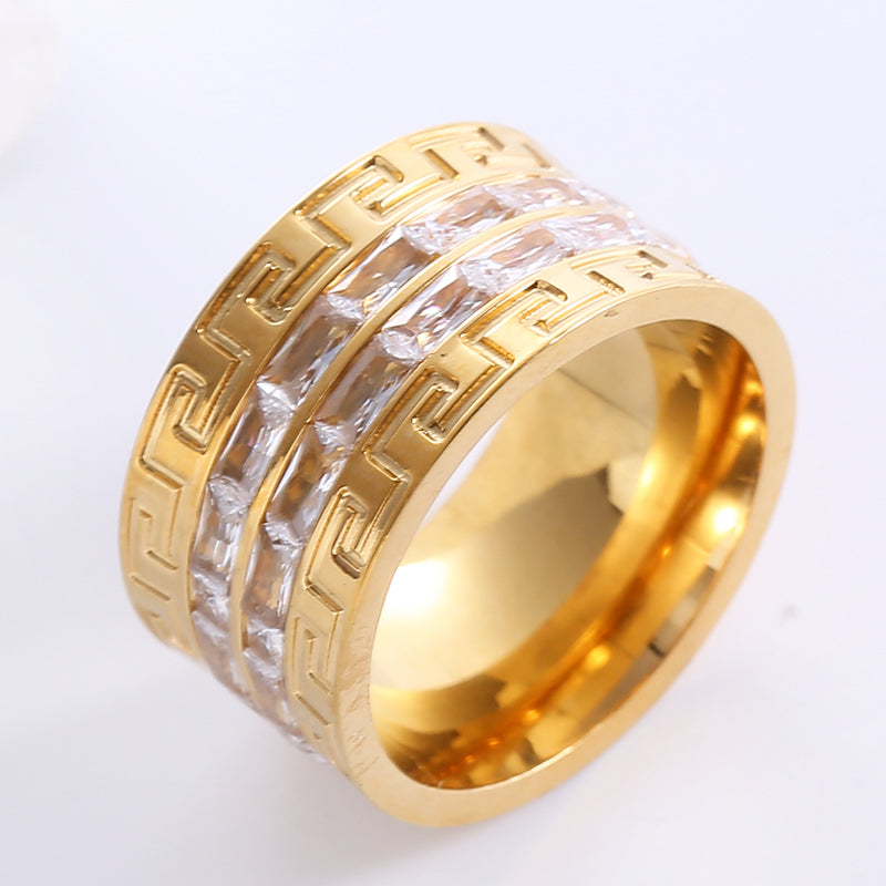 Elegant Luxurious Solid Color Stainless Steel Plating Inlay Zircon 24k Gold Plated Rings