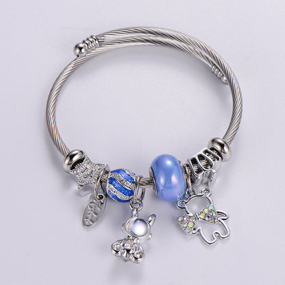 Classic Style Swan Flamingo Unicorn Stainless Steel Alloy Beaded Epoxy Inlay Rhinestones Bracelets