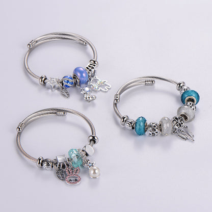 Classic Style Swan Flamingo Unicorn Stainless Steel Alloy Beaded Epoxy Inlay Rhinestones Bracelets