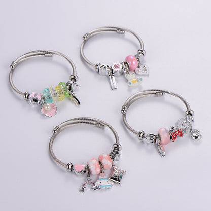 Classic Style Swan Flamingo Unicorn Stainless Steel Alloy Beaded Epoxy Inlay Rhinestones Bracelets