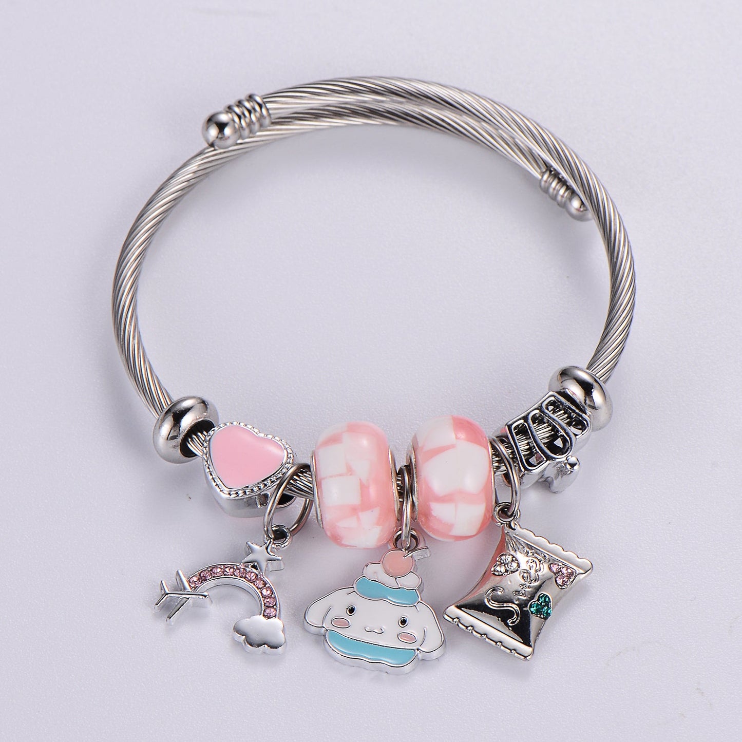 Classic Style Swan Flamingo Unicorn Stainless Steel Alloy Beaded Epoxy Inlay Rhinestones Bracelets