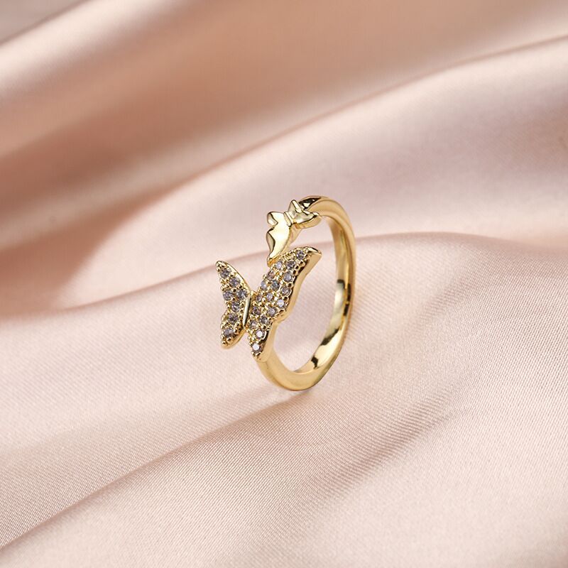 Simple Style Butterfly Fish Tail Copper Inlay Zircon Rings