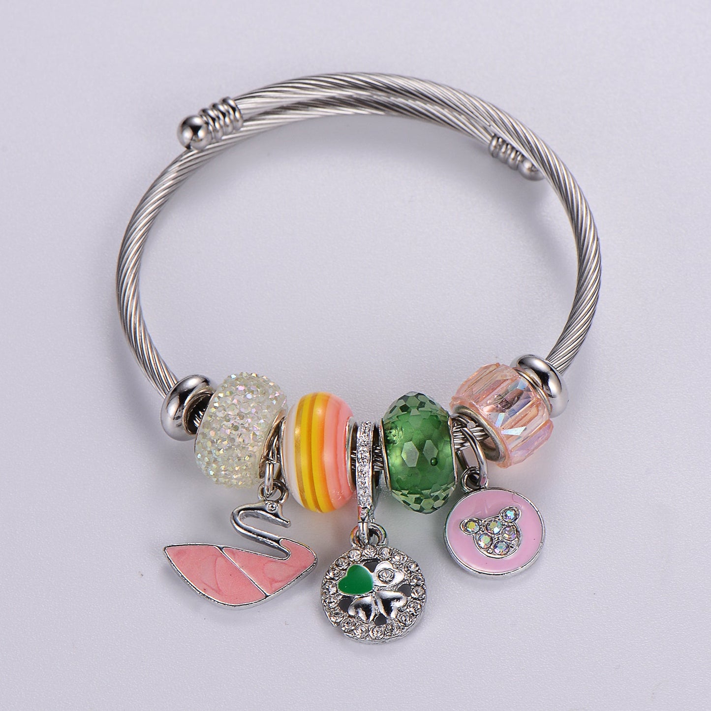 Classic Style Swan Flamingo Unicorn Stainless Steel Alloy Beaded Epoxy Inlay Rhinestones Bracelets