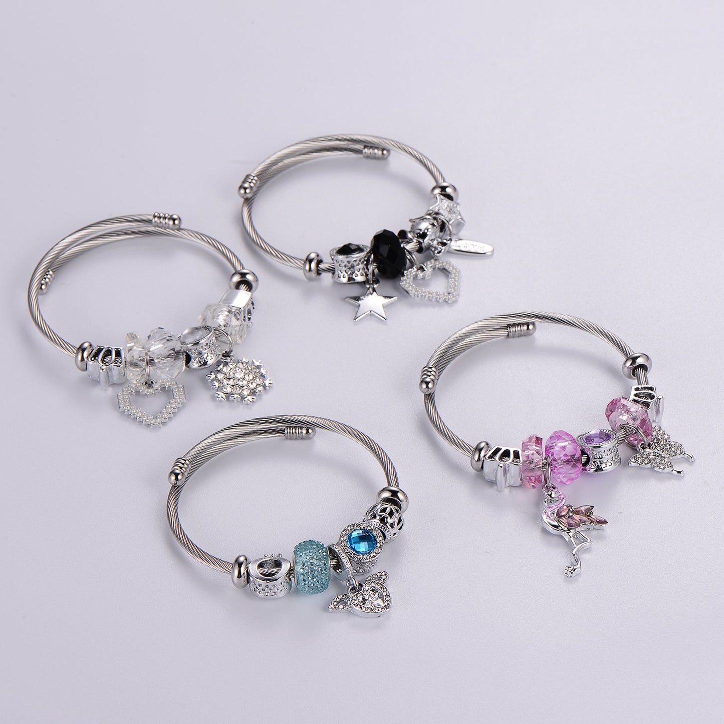 Classic Style Swan Flamingo Unicorn Stainless Steel Alloy Beaded Epoxy Inlay Rhinestones Bracelets