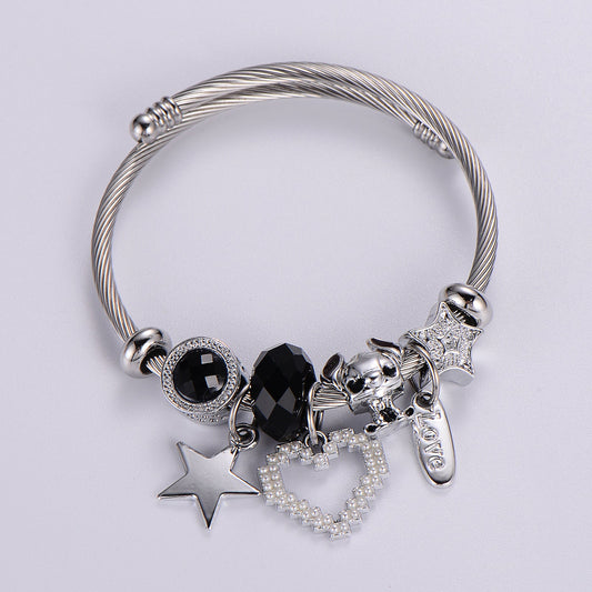 Classic Style Swan Flamingo Unicorn Stainless Steel Alloy Beaded Epoxy Inlay Rhinestones Bracelets