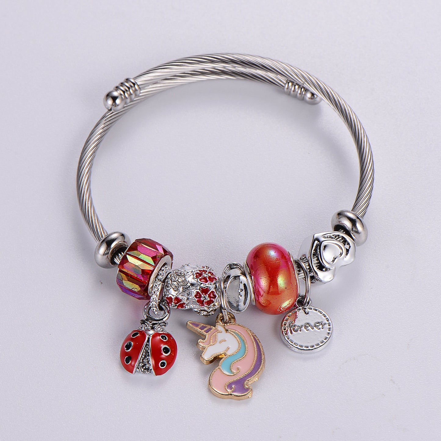 Classic Style Swan Flamingo Unicorn Stainless Steel Alloy Beaded Epoxy Inlay Rhinestones Bracelets