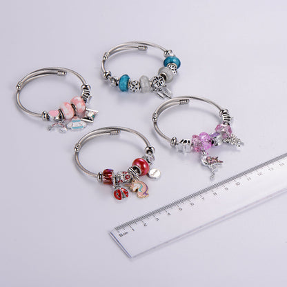 Classic Style Swan Flamingo Unicorn Stainless Steel Alloy Beaded Epoxy Inlay Rhinestones Bracelets